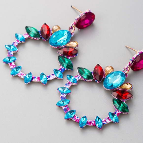 Round Rhinestone Earrings - Picture 3 of 5